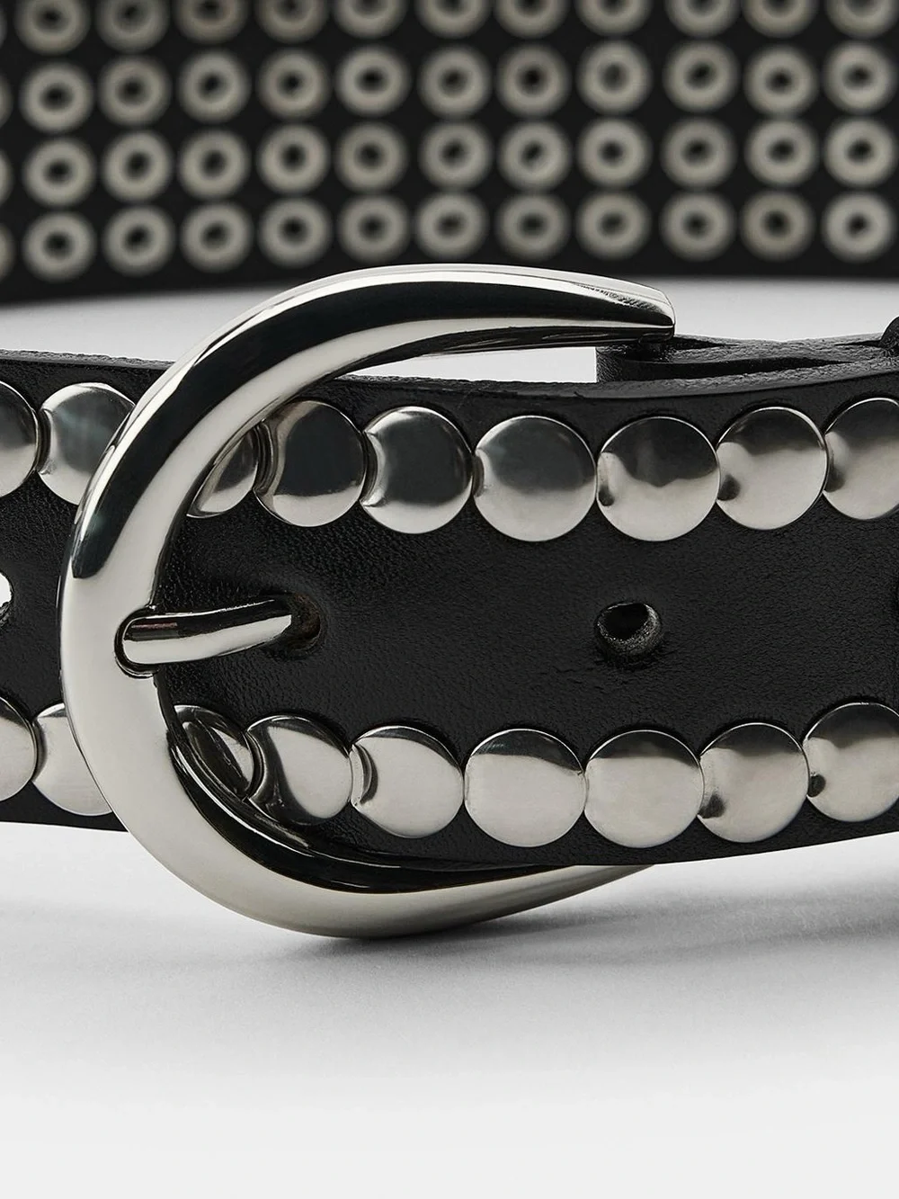 NWT. Zara Black Leather Belt with Numerous Studs. Size 34.